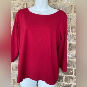 Eileen Fisher scoop neckline 3/4 sleeve organic cotton Lycra  dark red top Large